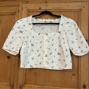 Levi's Women’s Cropped Cotton White Floral Button Top Sz XL